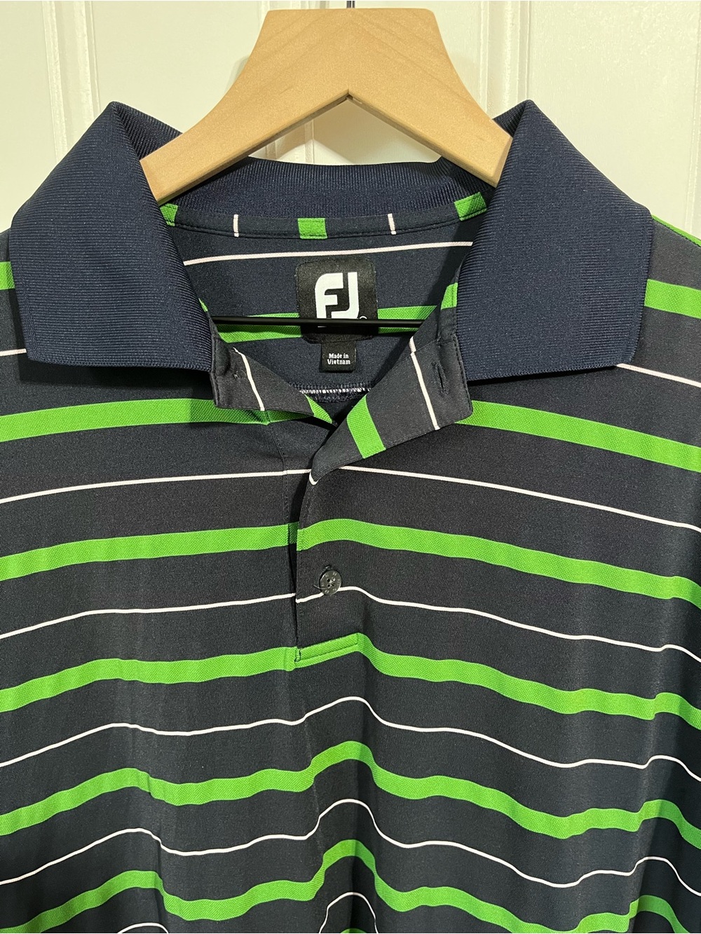 FootJoy Golf Polo Navy Green White Primm Valley Golf Club Left Sleeve Men’s L